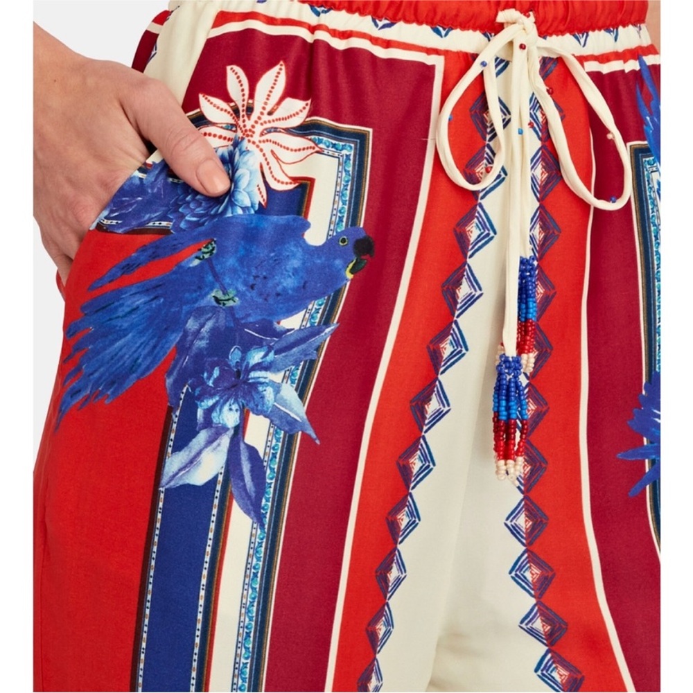 FARM Rio Red, Cream & Blue Striped Floral Drawstring Wide-Leg Pants - Picture 2 of 8